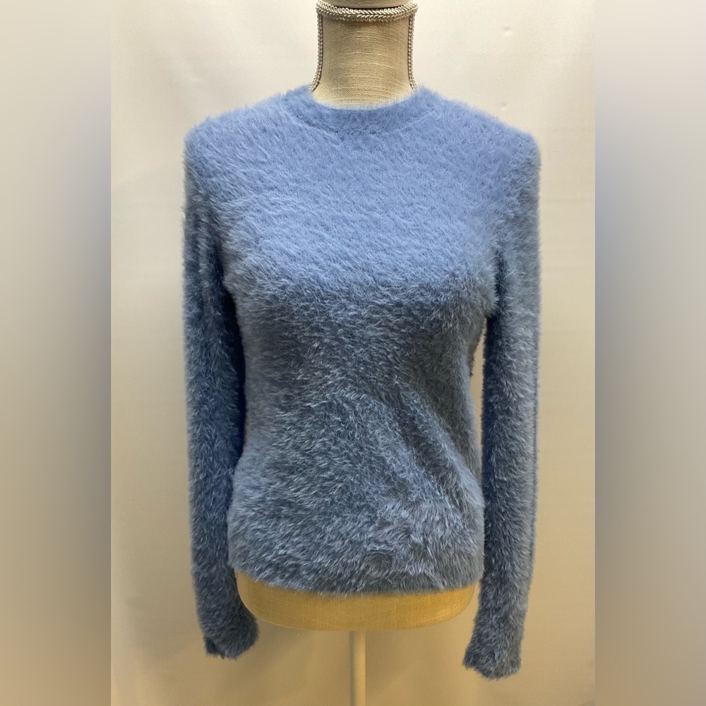 Free Press Faux Fur Fluffy Pullover Sz XXS Blue